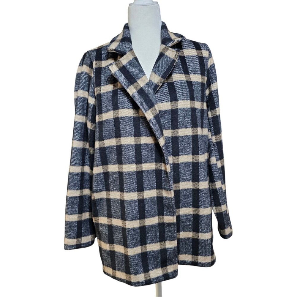 Joie Oversize Check Plaid Wool Blend Coat Size Small Black Beige Tan Brown